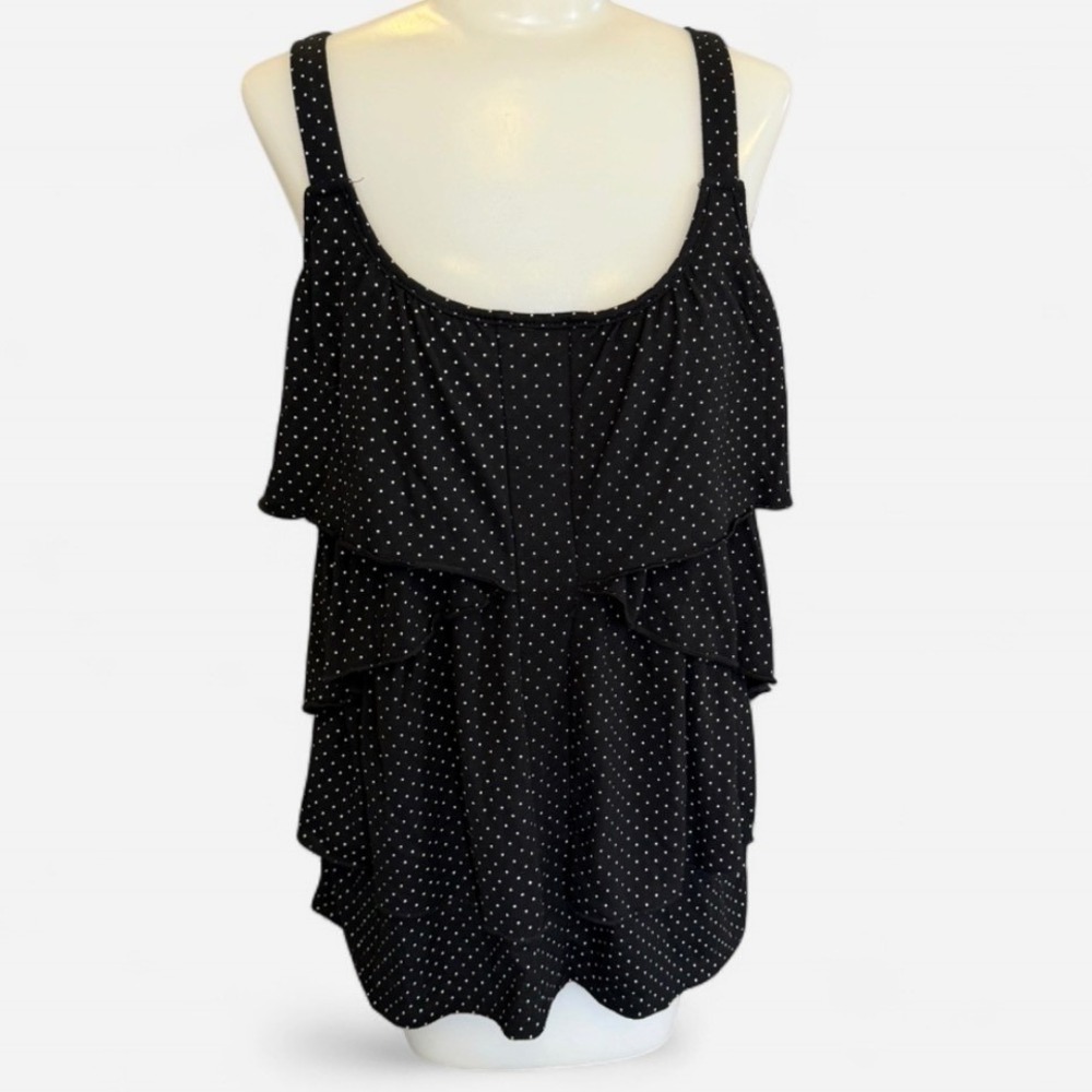 French Laundry Tank Top Black Polka Dot Tiered Ruffle Coquette Medium Rockabilly